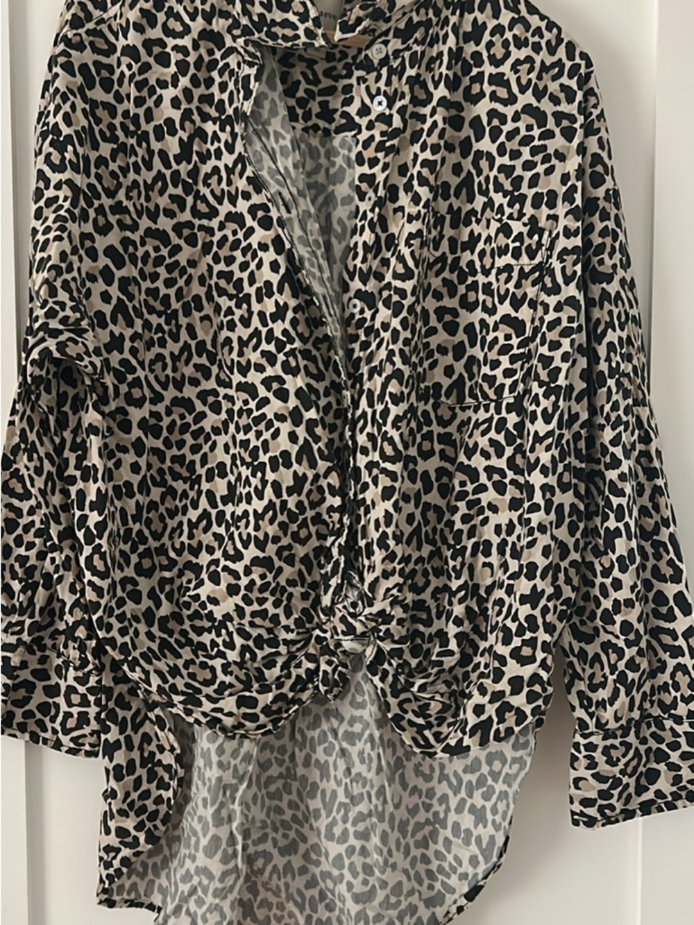 Maeve Beige and Black Leopard Print Button Down Shirt